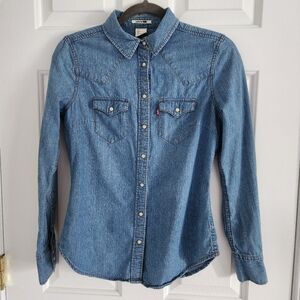 Levi's Western Blue Denim Button-Up Shirt Pearl Snaps